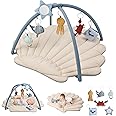 Blissful Diary Shell Baby Play Gym Mat, Softer & Enlarged Tummy Time Mat w 6 Detachable Toys for Sensory & Motor Skill Development, Activity Mat for Newborn Essentials Shower Gift, Boho Ocean Theme
