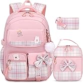 ACESAK Girls Backpack - 3PCS Backpack for Girls Cute School Backpacks for Girls Kindergarten Elementary Preschool Middle Kids School Bags with Lunch Box Pencil Case Set (Pink)