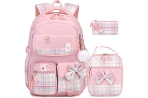 ACESAK Girls Backpack - 3PCS Backpack for Girls Cute School Backpacks for Girls Kindergarten Elementary Preschool Middle Kids School Bags with Lunch Box Pencil Case Set (Pink)