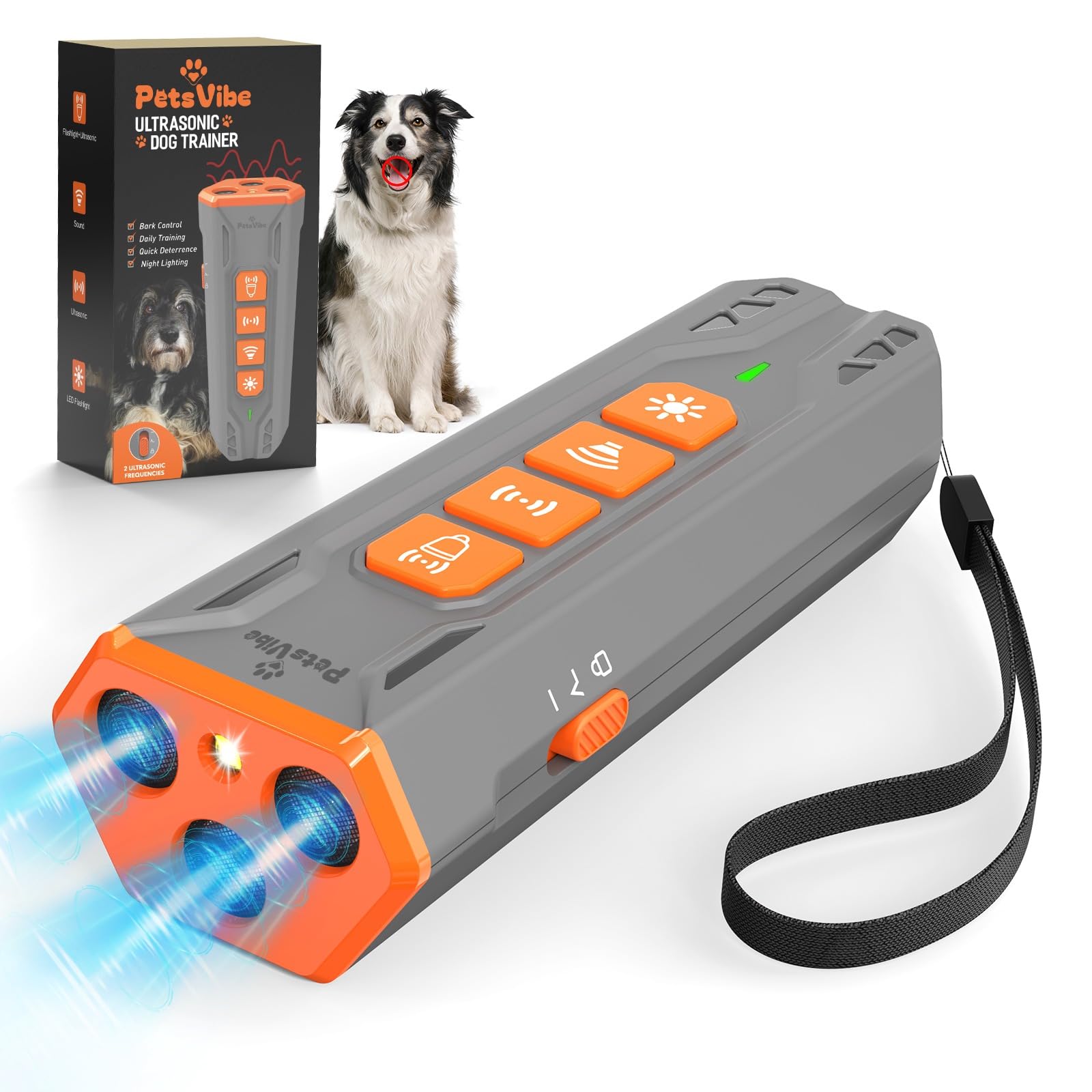 PetsVibe Anti Barking Device for Dogs Grey- Effective Ultrasonic Bark Stopper & Dog Barking Deterrent 2-in-1 Handheld Ultrasonic, Dog Trainer for Indoor & Outdoor Use, For Small, Medium & Large Dogs