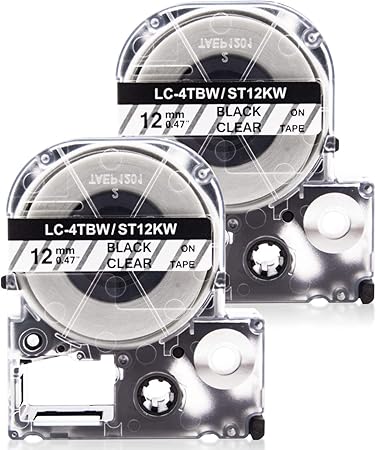 Amazon Abcolor 互換 テープカートリッジ 12mm 透明地 黒文字 キングジム テプラpro 汎用 互換 St12k 強粘着 St12kw 2個 文房具 オフィス用品 文房具 オフィス用品