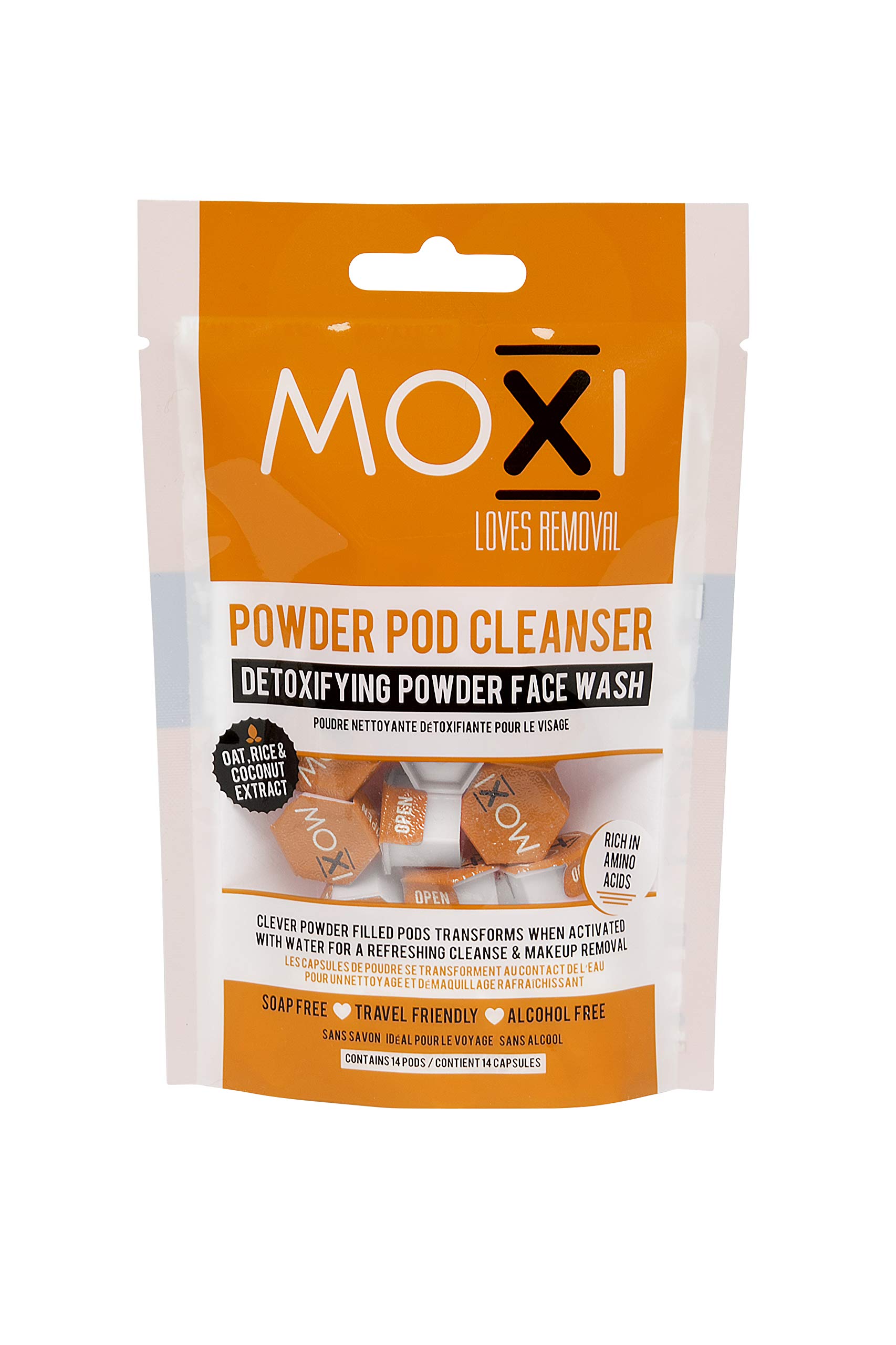 Moxi Loves Travel Friendly Powder Pod Cleanser, Detoxifying Face Wash, 14 Count