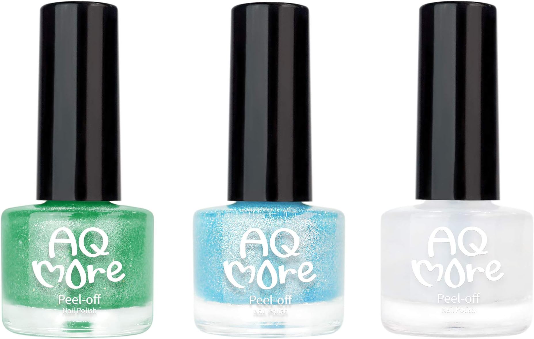 AQMORE Non Toxic Water Based Peel Off Nail Polish (Glitter) – Stays on for Days, Gel-like Shine, Dries in Minutes, Fragrance & Paraben Free, Kid Safe, 2 Glitters + 1 Top Coat (0.20 fl oz/Bottle)-RONA