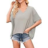 Falechay Womens Summer Tops Casual Oversized Short Sleeve Blouses Boho Flowy Loose Fit Crochet Trendy Tunic Shirts