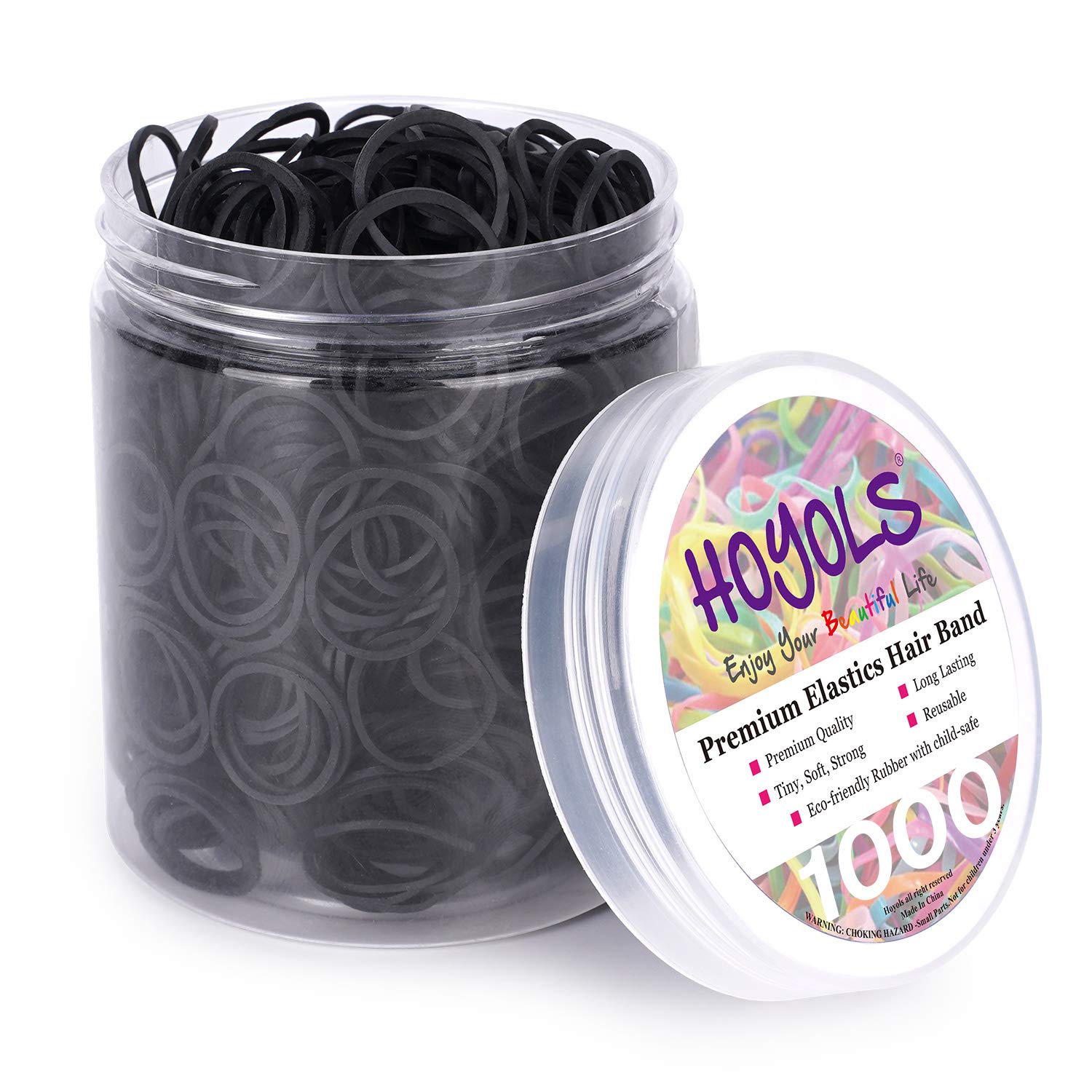 1/2” Small Black Rubber Bands for Hair Ties Elastics Mini Braids Ponytail Holders for Girls Kids Thick Hair Black Rubberbands No Damage for Crafts Office 1000pcs (S) by HOYOLS