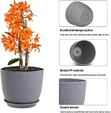 PROFIKLA Plastic Plant Pots Set of 3 Grey Speckles 16cm 18cm 20cm with Saucers view 3
