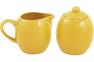 METROPOLITAN TEA Yellow Ceramic Creamer and Sugar Service Set with Lid