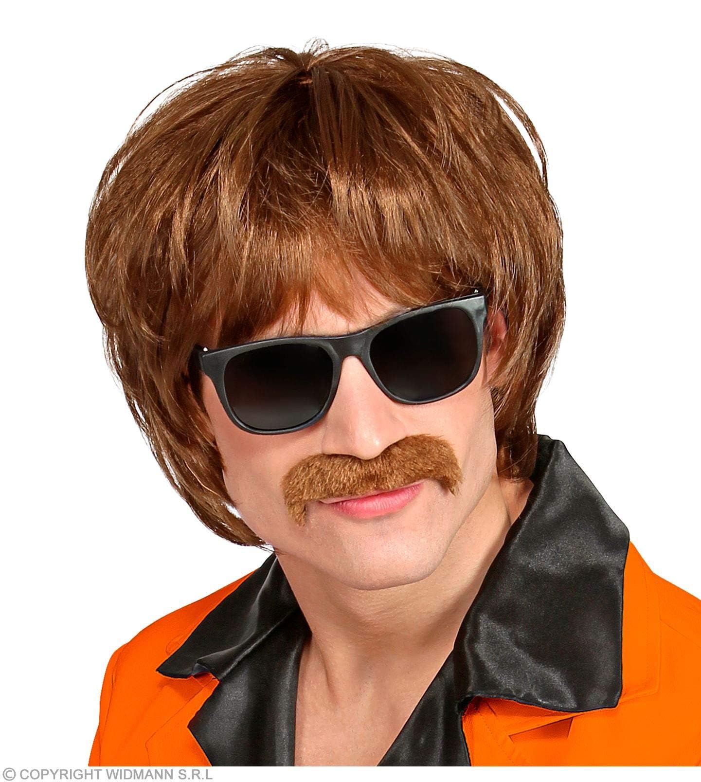 Widmann 00635 60s Man Wig with Moustache, Brown, One Size