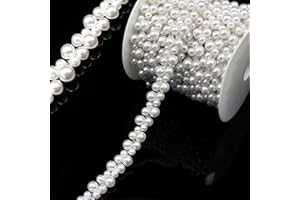 PEARLY JUN 1 Yard Pearl Trim Chain String Silver Applique Fringe Ribbon Strips Beads Sewing Dress DIY Party Wedding Bouquet for Decoration Bridal Costume Embellishment