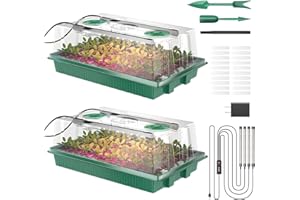 YJXFON Seed Starter Tray, 80-Cells Seedling Starter Trays with Grow Light and Humidity Dome, Reusable Seed Germination Kit for Indoor Gardening Seed Starting (2 Pack, Green Base)