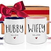 Wifey & Hubby Mugs Set of 2 - 11oz His & Hers Ceramic Coffee Cups 2026 - Wedding Gift for Couples, Newlyweds, Anniversary & Valentine's Day - Funny Romantic Keepsake -133