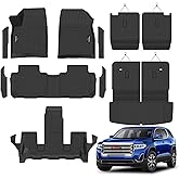 Floor Mats Custom for GMC Acadia 6 Seats 2017-2023 TPE All Weather Cargo Liner with Backrest Mat, 2nd Row Seat Back Protector & Door Sill Guards for Acadia Accessories, Black
