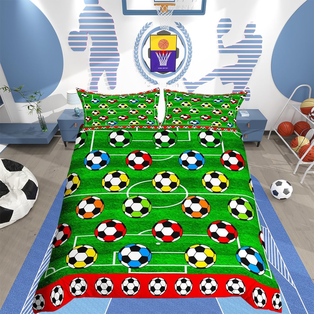 Football Bedding Set for Girls Boys Teens Sports Comforter Cover Soccer Ball Duvet Cover 3D America Bedspread Cover Competitive Games Football Field Double Size 3Pcs