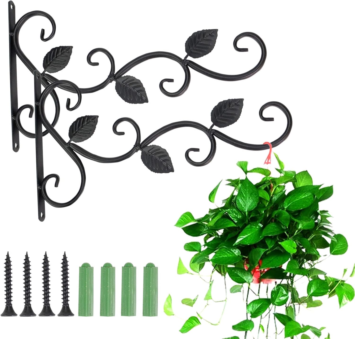 Outdoor Hanging Brackets - Citrine Garden 3 Leaves Style Metal Hanging Plant Brackets 12 inches x 7.5 inches, Pack of 2, Wall Mount Plant Hangers, Planter Hooks for Flower Baskets, Bird Feeders in Corridor/Patio/Porch/Garden