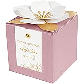 FEIYI 20 PCS Dusty Rose Gift Boxes, 3 In 1 Favor Boxes with Floral Decor, White Thank You Tags Cupcake Containers Gift wrapping for Wedding, Baby Shower, Birthday, Decorations Party - 3.55x3.55x3.55