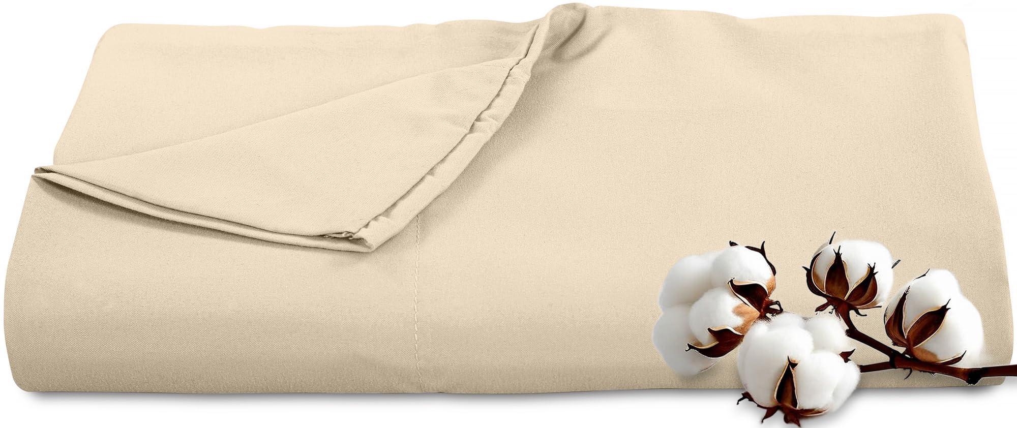 Photo 1 of Royale Linens 300 Thread Count 100% Long Staple Combed Cotton Flat Sheet - Super Soft - Top Sheets - Queen Flat Sheet Sold Separately - Breathable, Cool & Crisp Percale Sheets Only (Queen, Cream)