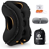 Inflatable Travel Pillow,Multifunction Travel Neck Pillow for Airplane to Avoid Neck and Shoulder Pain,Support Head,Neck,Used for Sleeping Rest, Airplane and Home Use,with Eye Mask, Earplugs, Black