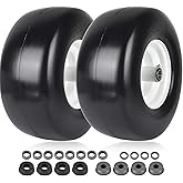 AR-PRO (2-Pack) 13x6.50-6 Flat Free Tire and Wheel - Universal 13x6.5-6 Solid Rubbe Riding Lawn Mower Tire with Rim - With 5.5"-7.8” Centered Hub and 3/4" Bearings extra 5/8" 1/2” Bushings