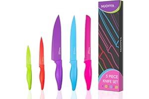 nuovva Kitchen Knife Set with Colour Coding 5 Piece Coloured Knives Set Stainless Steel