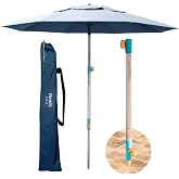 Handy Beach Umbrella with 10 Second Easy Setup Hammer In Anchor - 7ft Large Portable Heavy Duty High Wind Stability Beach Umbrellas For Sand-ASTM F3681 Safety Tested-Silver Coated UPF 55 Sun Protection