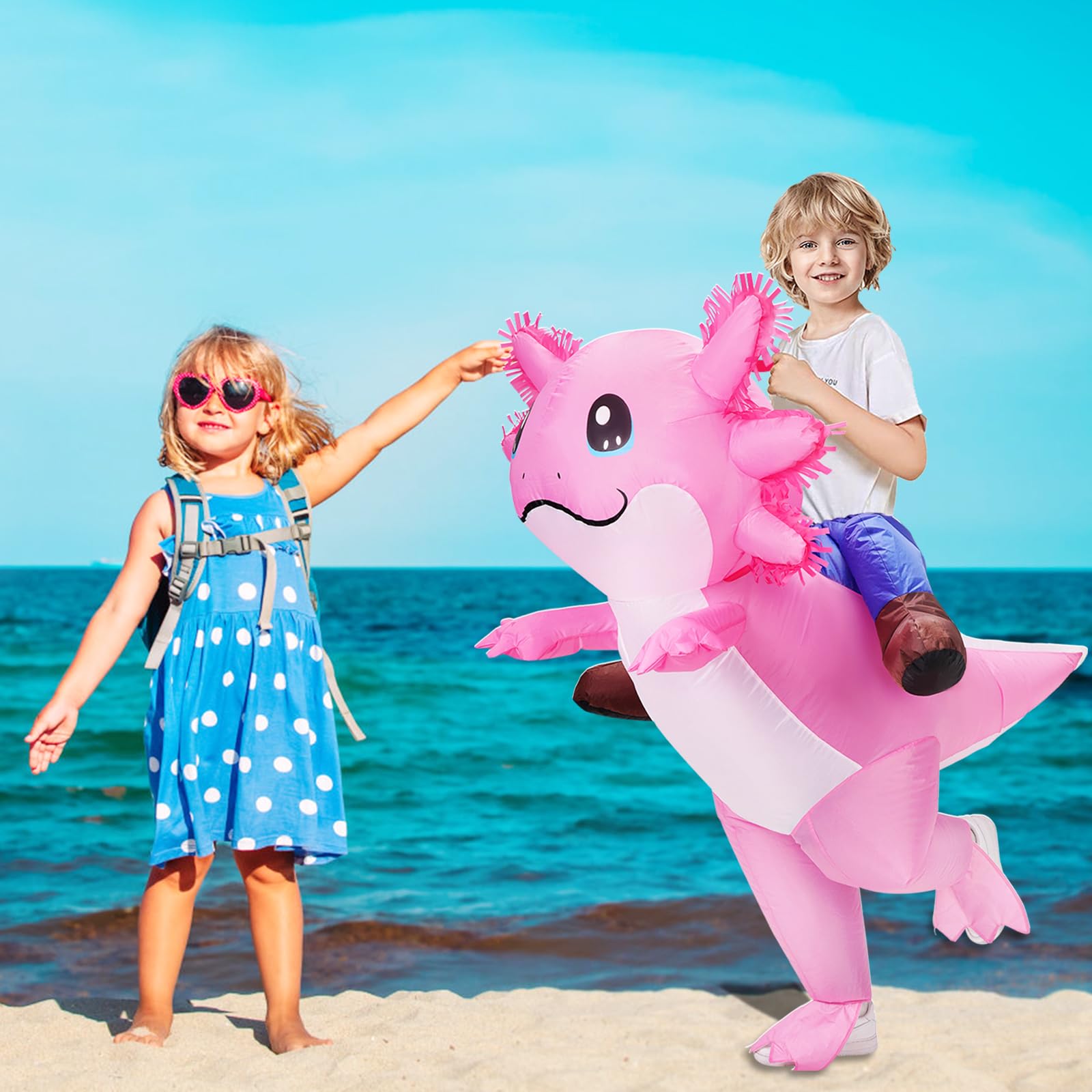 Stegosaurus Inflatable Axolotl Costume for Kids Halloween Costumes Kid Blow Up Costume Ride on Axolotl Costumes for Girls Boys Cosplay Party