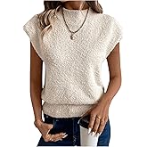 GORGLITTER Women's Fuzzy Short Sleeve Sweater Mock Neck Knit Pullover Jumper Old Money Tops