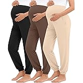 Neer 3 Pack Women's Maternity Pants Over The Belly Stretchy Joggers Pregnancy Casual Lounge Pants with Pockets