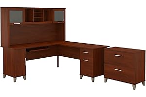 Bush Furniture Somerset L Shaped Desk with Hutch and Lateral File Cabinet