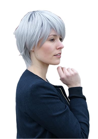 Prettyland C640 Parrucca Capelli Corti Taglio Scalato Sfilato In Grigio Argento Con Attaccatura Grigio Scuro