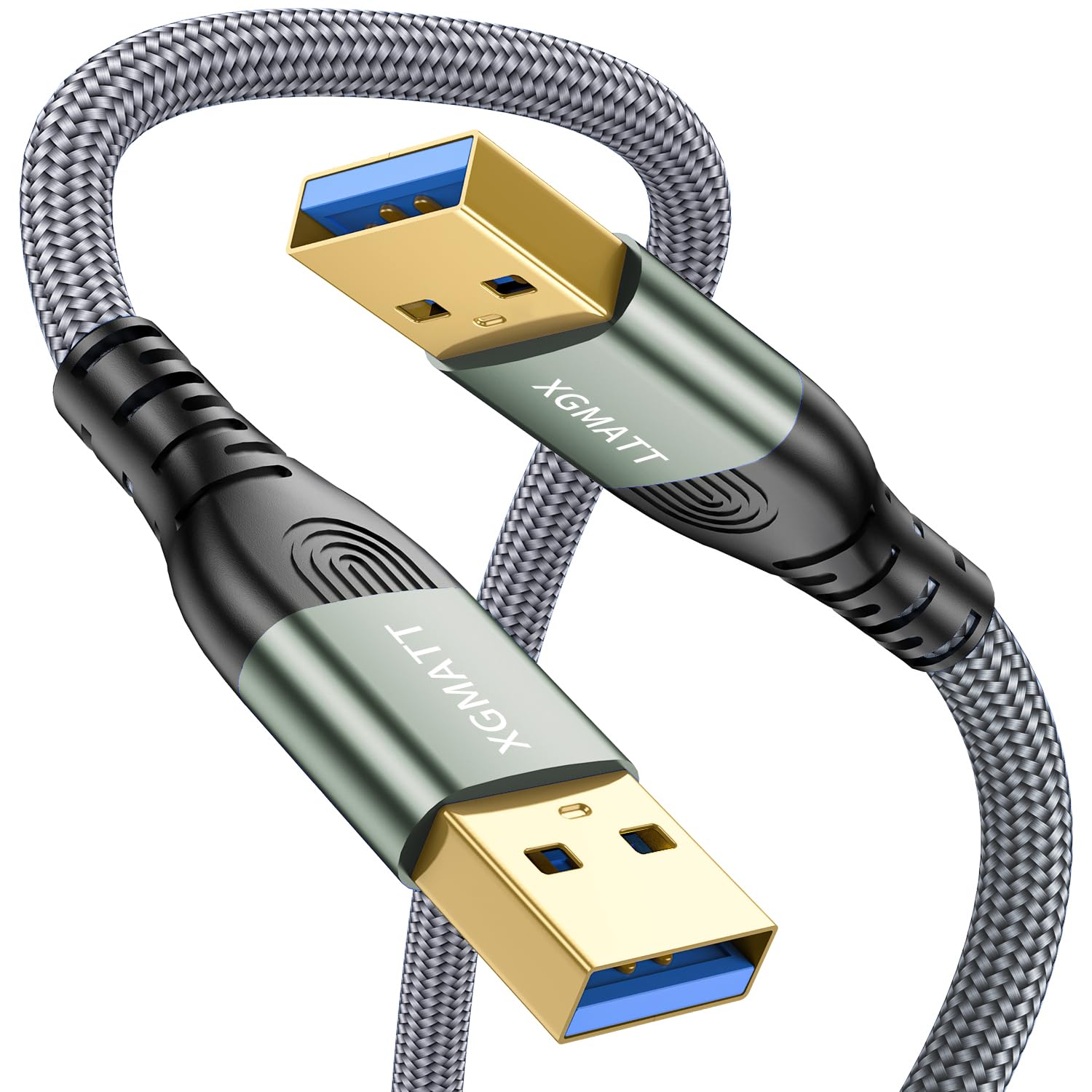XGMATT USB Cable 2M,5Gbps High Speed Transfer USB to USB Cable USB 3.0 A to A Data Cable Braided Compatible with External Hard Drive/Laptop Cooling Pad/Docking Station/PC/TV/DVD/Printer,Grey