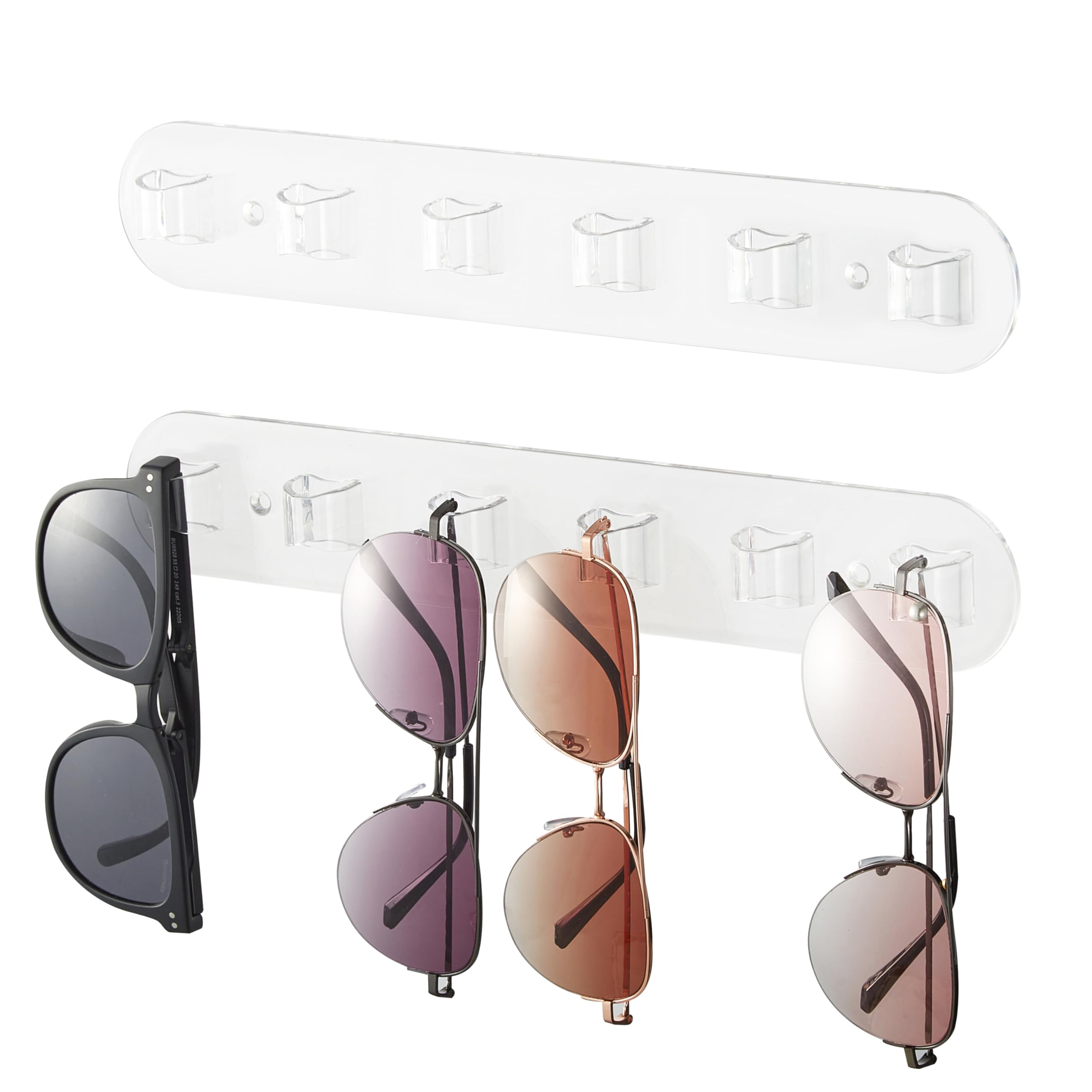 Photo 1 of WPESI Wall Glasses Holder 2 pack,Sunglass Organizer,Acrylic Sunglasses Display,Sunglasses Rack for Hanging Your Multiple Eyeglasses, Sunglasses Holder Eyeglass Holder Stand (Clear, 6 Slots)