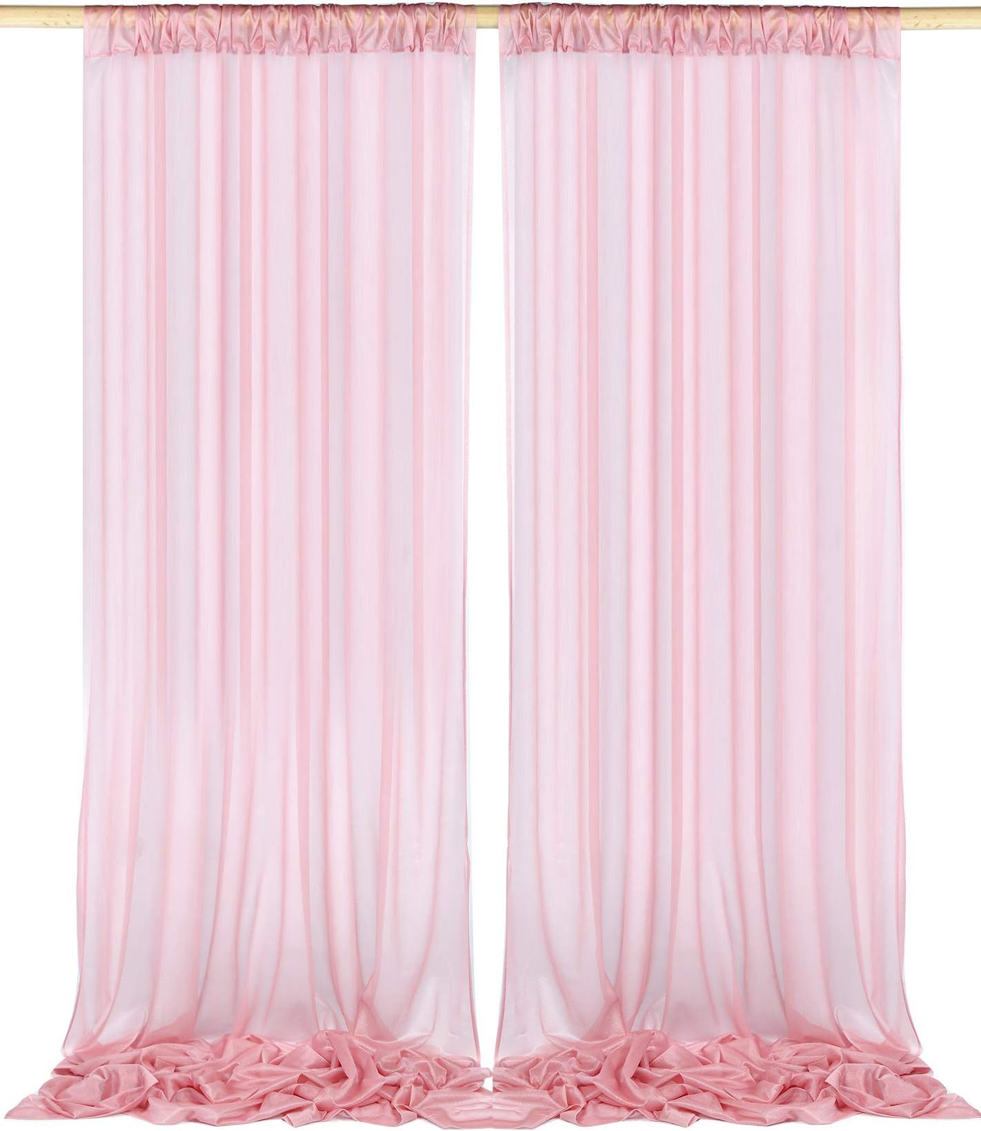 SHERWAY 2 Panels 5 feet x 10 feet Wrinkle-Free Dusty Rose Sheer Gauze Backdrop Curtain for Wedding Ceremony Party Stage Arch Backdrop Decorations