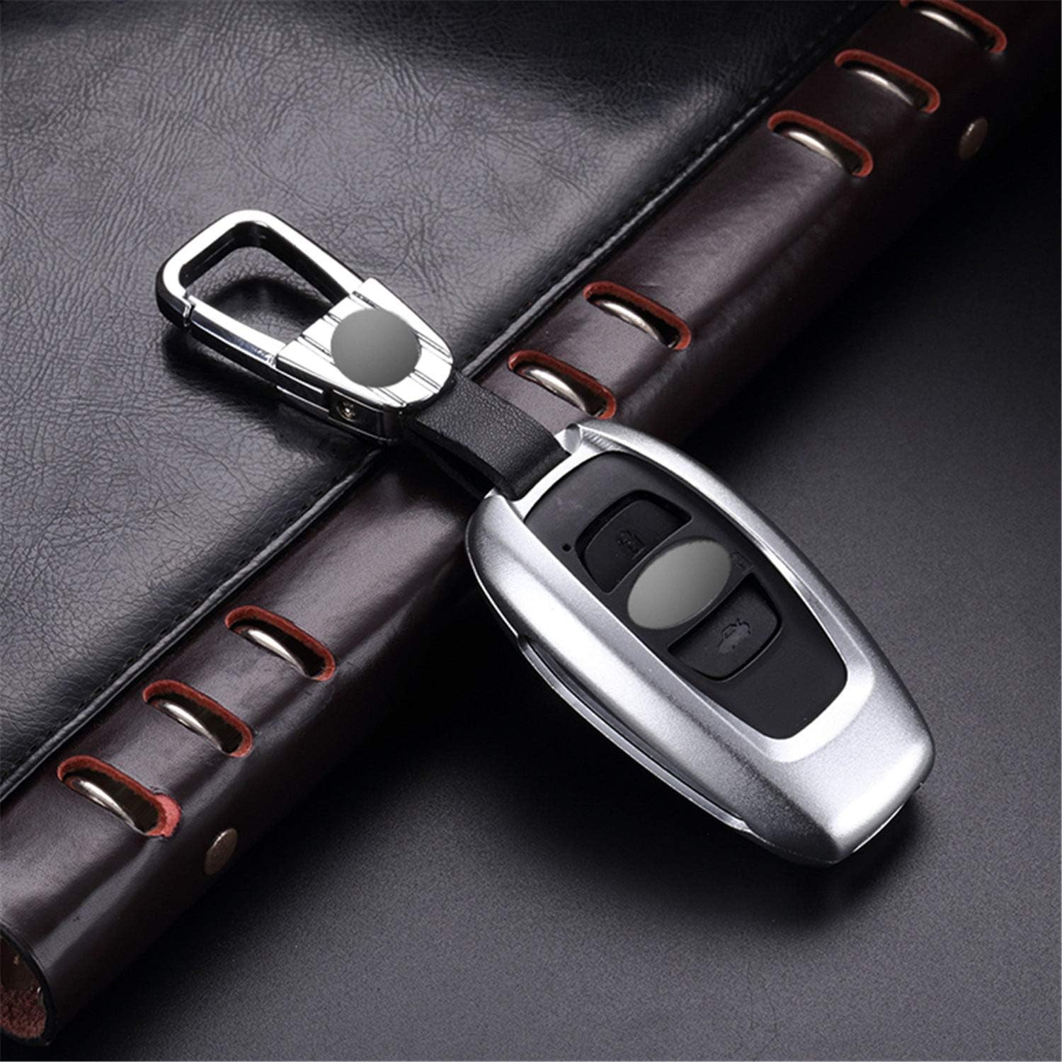 MissBlue New Car Key Fob Cover For Subaru Ascent BRZ Crosstrek Forester Impreza Legacy Levorg Outback STI WRX XV Smart Remote Key, Aluminum Car Key Case Cover Protector With Keychain - Silver