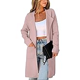CHICASIMIR Women's Open Front Cardigan Sweater Long Sleeve Casual Knit Lapel Coatigan Coat
