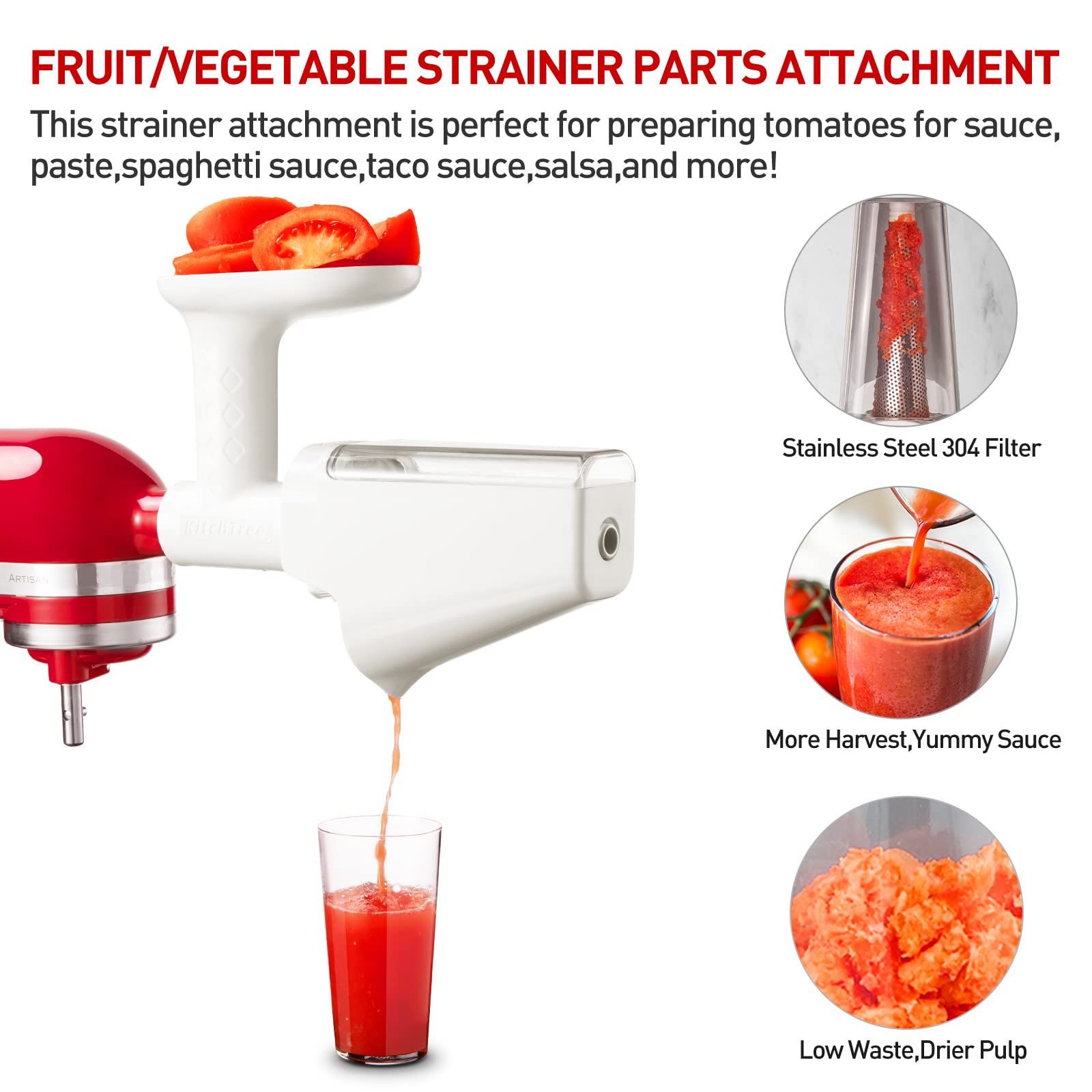 Fruit & Vegetable Strainer Attachment Set for KitchenAid - Includes Food Grinder Attachment and Sausage Stuffer Tubes, Compatible with KitchenAid Stand Mixers