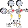VEVOR CO2 Regulator Gauge with 0-60PSI, Heavy Duty CO2 Gauge Gas System, Draft Beer Regulator with Check Valve, Adjustable Pressure Regulator for Draft Beer Homebrew (Triple Gauge Regulator)