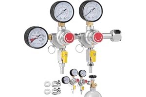 VEVOR Triple Gauge Regulator, CO2 Regulator Gauge with 0-60PSI, Draft Beer Regulator Heavy Duty CO2 Gauge Gas System with Che