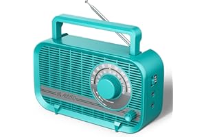 Audiocrazy Portable AM FM Radio with Bluetooth, Plug in Wall and Play, or AA Battery Operated Radios, Best Reception Vintage Retro Radio Built in Clear Speaker Headphone/AUX in Jack Green