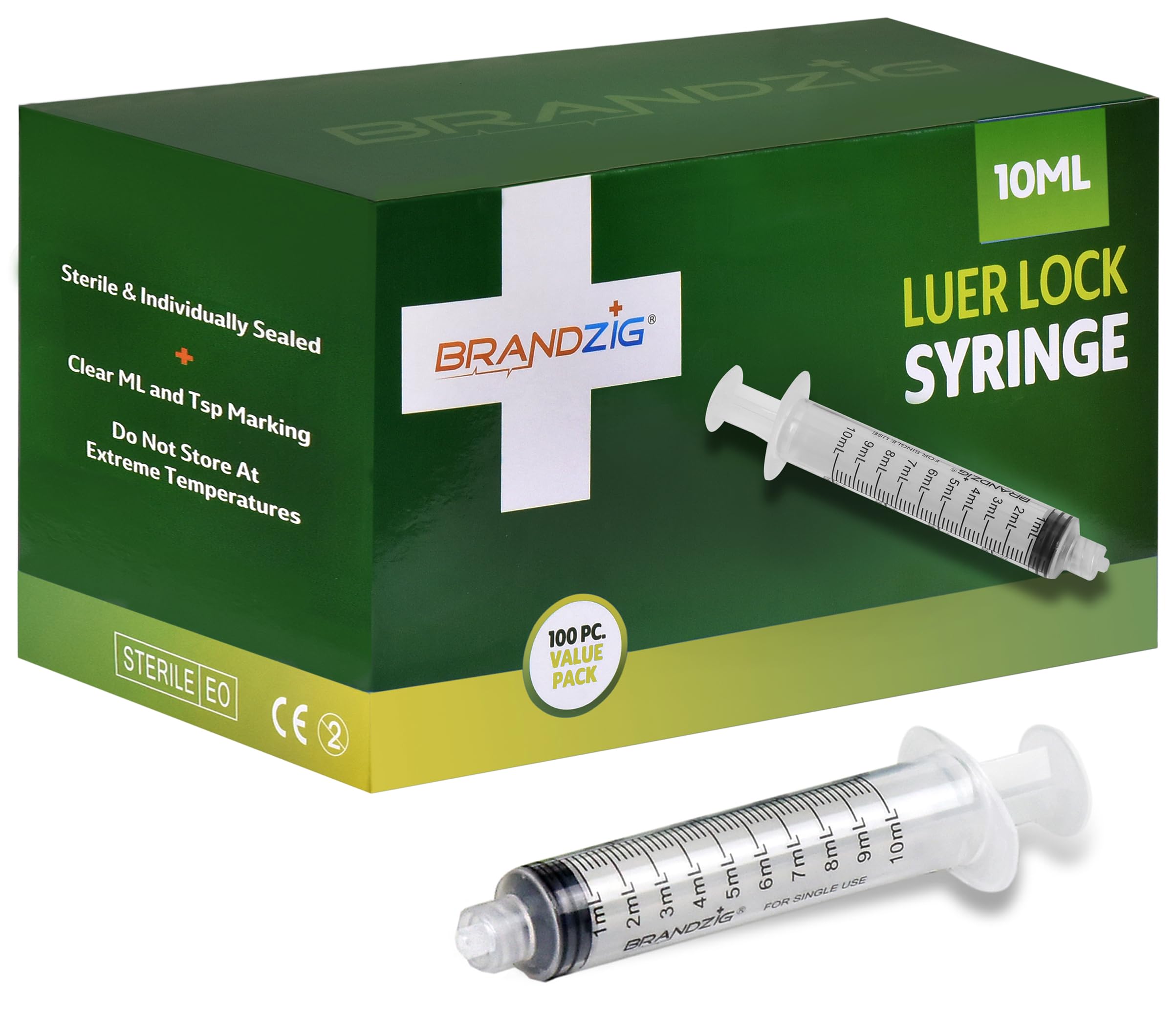 Photo 1 of 10ml Luer Lock Syringe (No Needle) - Sterile, Individually Wrapped - 100 Pack - for Professional & Personal Use