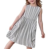 Little Bitty Girls Floral Dress Boho Ruffle Sleeveless Dresses Pleated Casual Swing Beach Sundress for Kids 2-7 Years