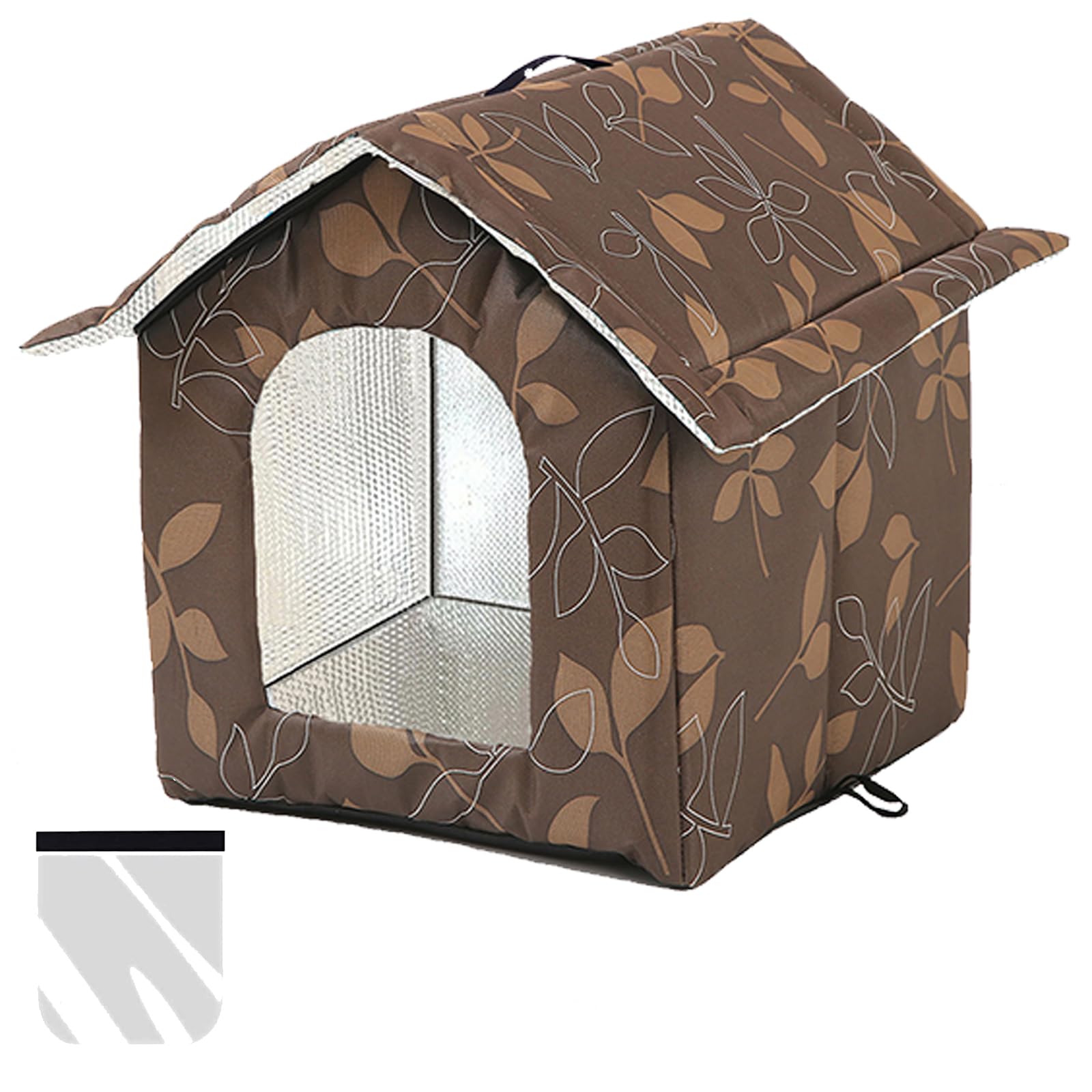 Outdoor cat house, cat cave for outdoor, cat house for outdoor, winterproof, waterproof, combined insulated aluminium foil with removable transparent curtain (M, brown)