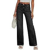 Sidefeel Women's Wide Leg Jeans High Waisted Stretchy Jeans Straight Leg Trendy Patchwork Loose Fit Denim Pants