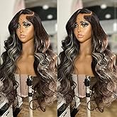 Orijodie 13x6 Ombre Black to Balayage Highlights Lace Front Human Hair Wig 210% Density Loose Body Wave Black to Ash Blonde Highlight Tone Wig Custom Hd Lace Wig Pre Plucked for Any Occasions 20Inch