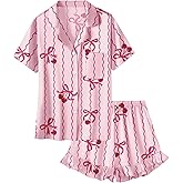 Umeyda Girls & Women Satin Pajamas Set Button Down 2 Piece Silk Pjs Shorts Set Ruffle Sleepwear, 5 Years-Women L