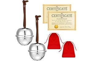 Poen 2 Sets Polar Sleigh Bell Gift 2 Inch Christmas Believe Bells and Certificate of Authenticity Red Velvet Gift Bags Sleigh Bells Reindeer Ornaments for Xmas Party(Silver,Simple)