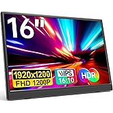 YPI Portable Monitor 16.0inch FHD 1920 * 1200P USB C HDMI Ultra-Slim IPS Travel Display & Speakers, HDR Plug&Play, External Monitor for Laptop PC, Phone,Mac