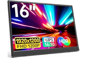 YPI Portable Monitor 16.0inch FHD 1920 * 1200P USB C HDMI Ultra-Slim IPS Travel Display & Speakers, HDR Plug&Play, External Monitor for Laptop PC, Phone,Mac