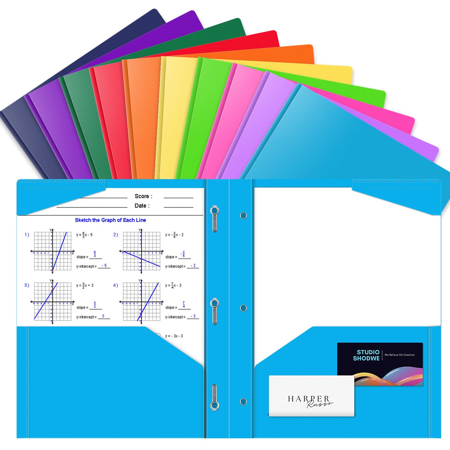 OTCRAFT 10 Pack A4 Pocket Plastic Folder 2 Pockets and 3 Prongs 2 Card Slots, Durable, Tear-Resistant Heavy Duty Pocket Folders with Prongs, Colored Prong Folders for Schoolwork & Officer(Colors)