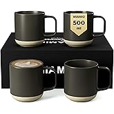 MIAMIO – Coffee Mugs Set of 4 / Ceramic Cups for Coffee (17.5 oz), Cappuccino, Latte Macchiato, Tea, Espresso/Dishwasher and Microwave Safe – Sierra Collection (Dark, Mugs (4x))