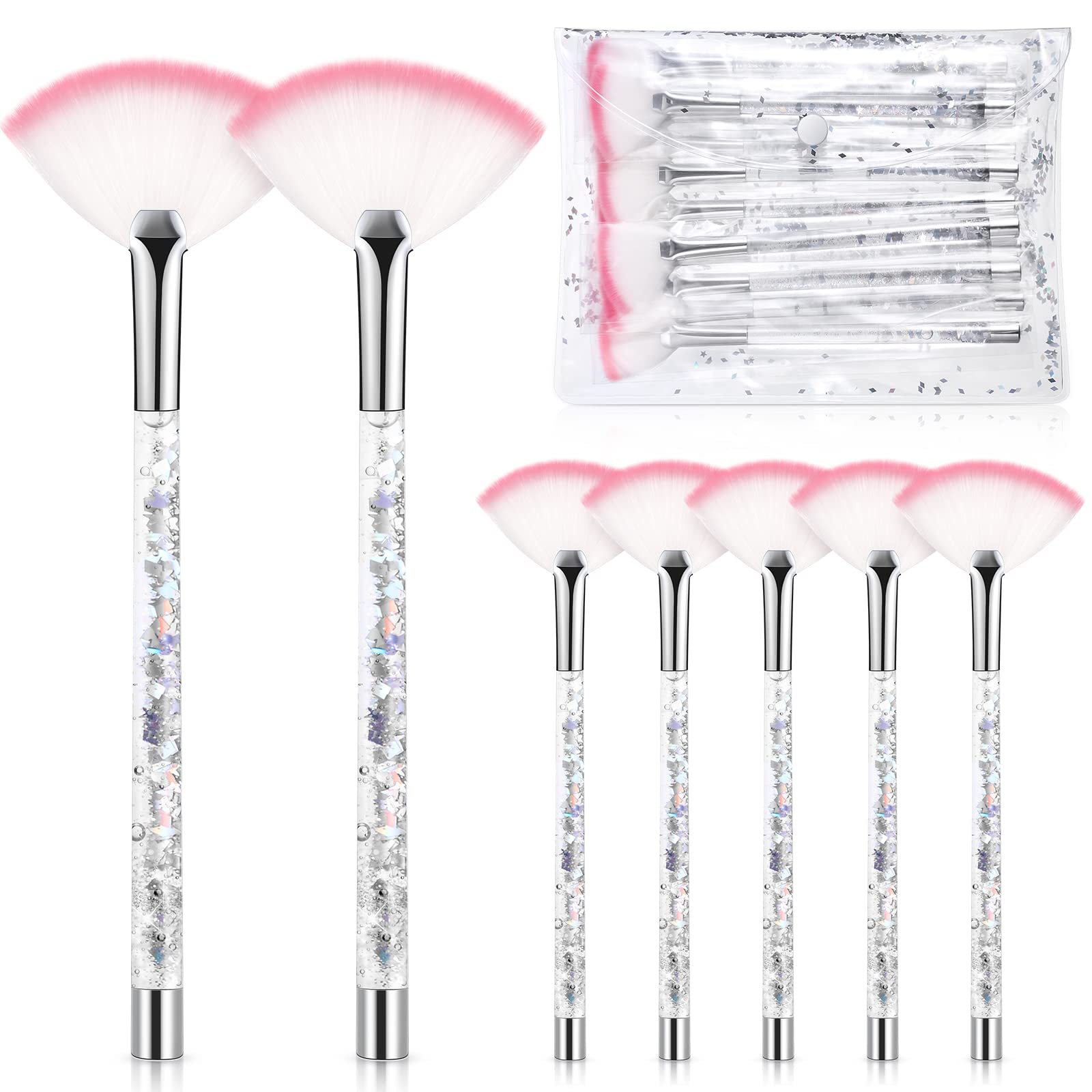 12 Pcs Facial Brushes Fan Mask Brushes with Glitter Quicksand Handle Cosmetic Fan Brushes for Facials Soft Facial Mask Brush Applicator Multi Use Facial Peel Applicator Face Mask Tools with Pouch Case